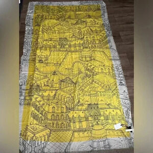 [42*72”]Galeries Lafayette City Scene Modal Scarf-  Fringed trim